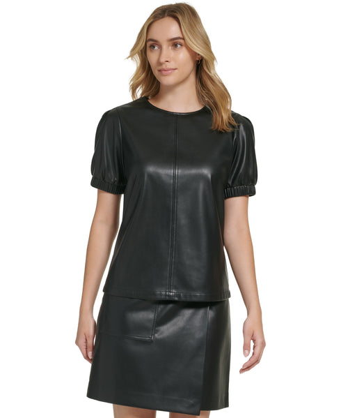 Calvin Klein Womens X Fit Short Sleeve Faux Leather Top